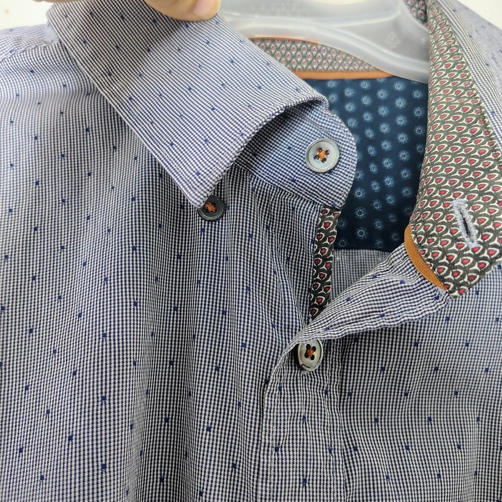 Ted Baker London Men's Blue Micro Print W/Polkadot TextureButton Up Shirt Size 6 - Picture 14 of 14